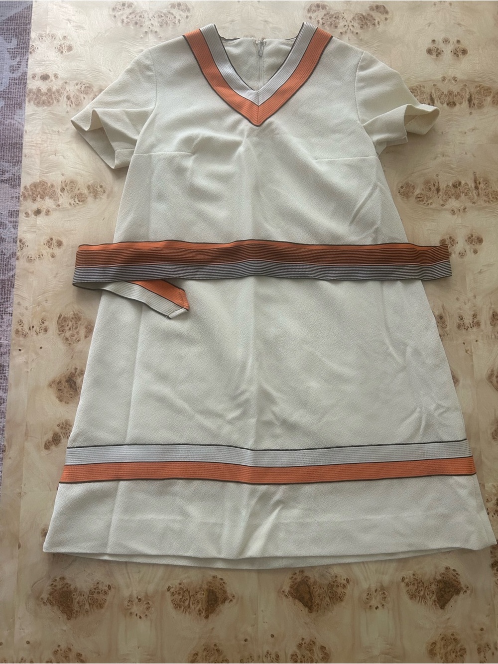 Vintage 1960s Dress: Cream/Orange. Detachable Belt, please read description